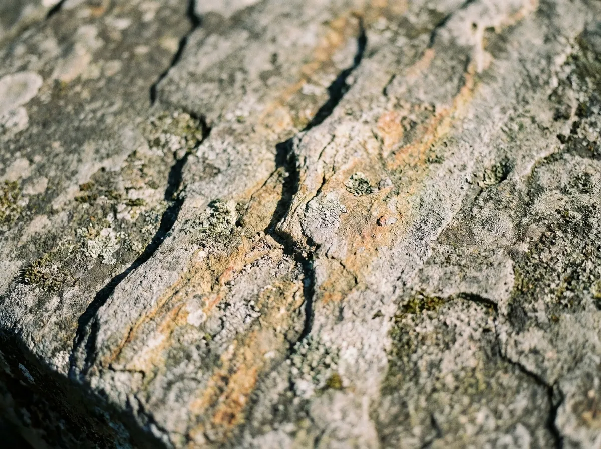 Weathered stone showing patina and mineral staining